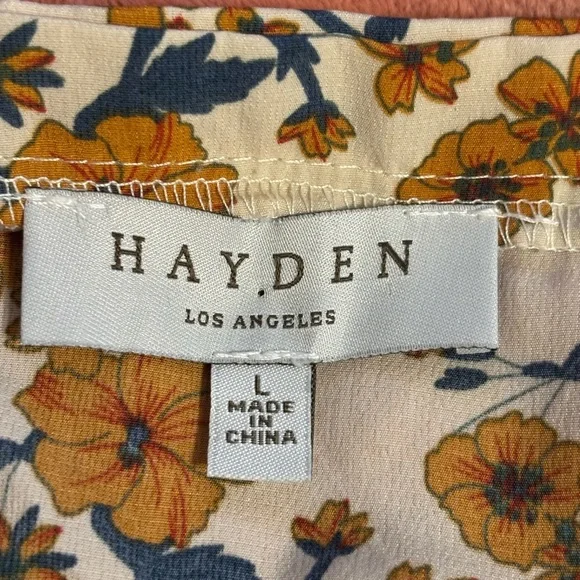 Hayden LA Floral Smocked Waist Boho Peplum Blouse Size Large - Picture 2 of 8